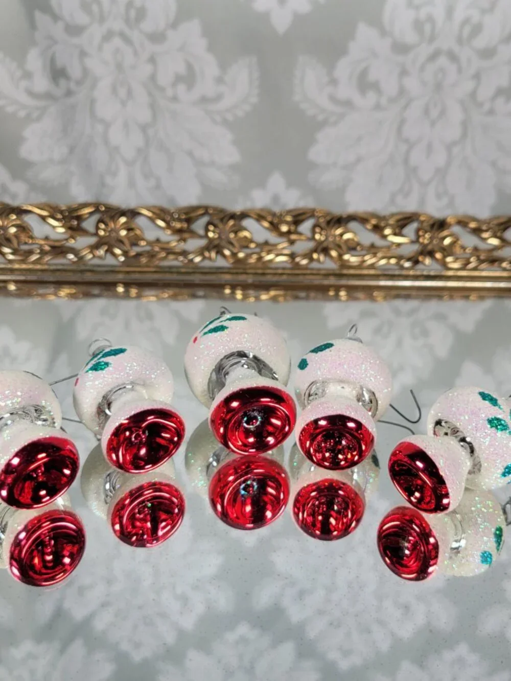 Blown Glass Mini Mushroom Glitter Christmas Ornaments - Set of 5
